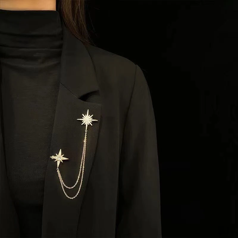 六芒星链条胸针男女防走光胸花复古高档别针衣服配饰衣饰饰品六芒