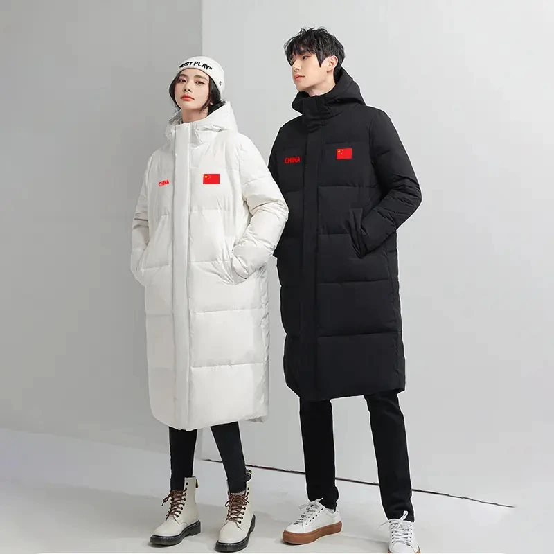 （情侣同款）国旗羽绒服大衣长款保暖加厚体育生冬季白鸭绒男女外套