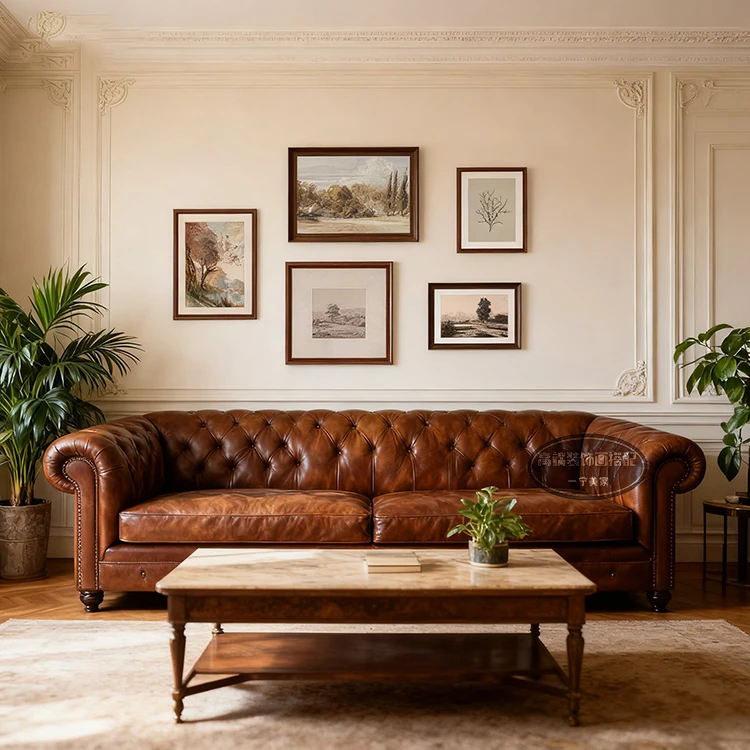 《怀旧小调》高端法式中古美式客厅装饰画五联画慵懒感实木框组合画