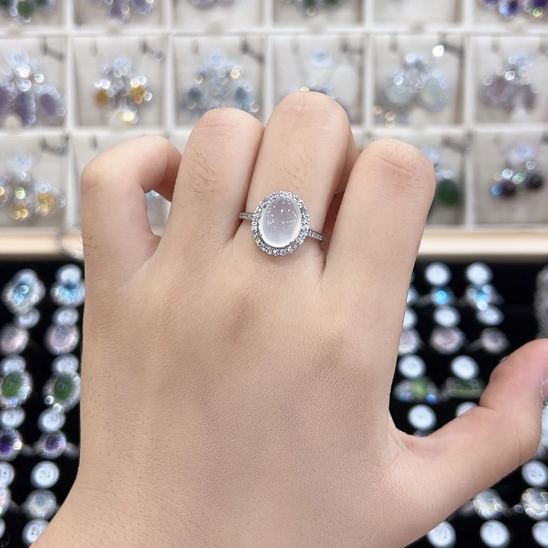 岫玉银S925镶嵌戒指简香款小戒指