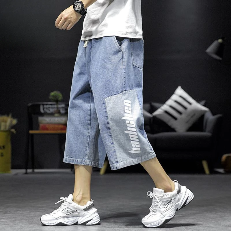 休闲短裤阔腿大码牛仔裤子七分裤男夏季薄款宽松直筒韩版潮流八分