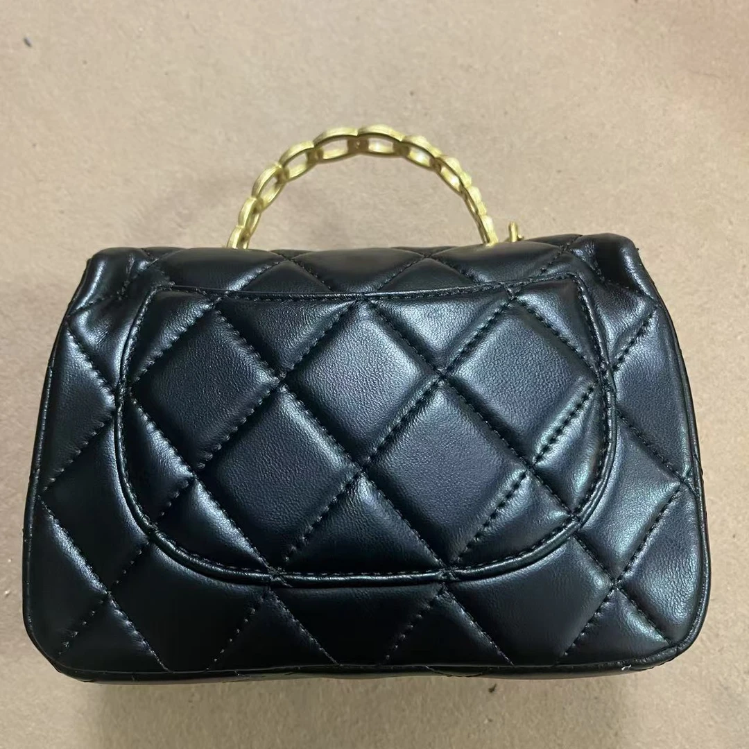 TOLEX2025新款手工时尚手提百搭真皮女包椭圆手柄黑色20cm