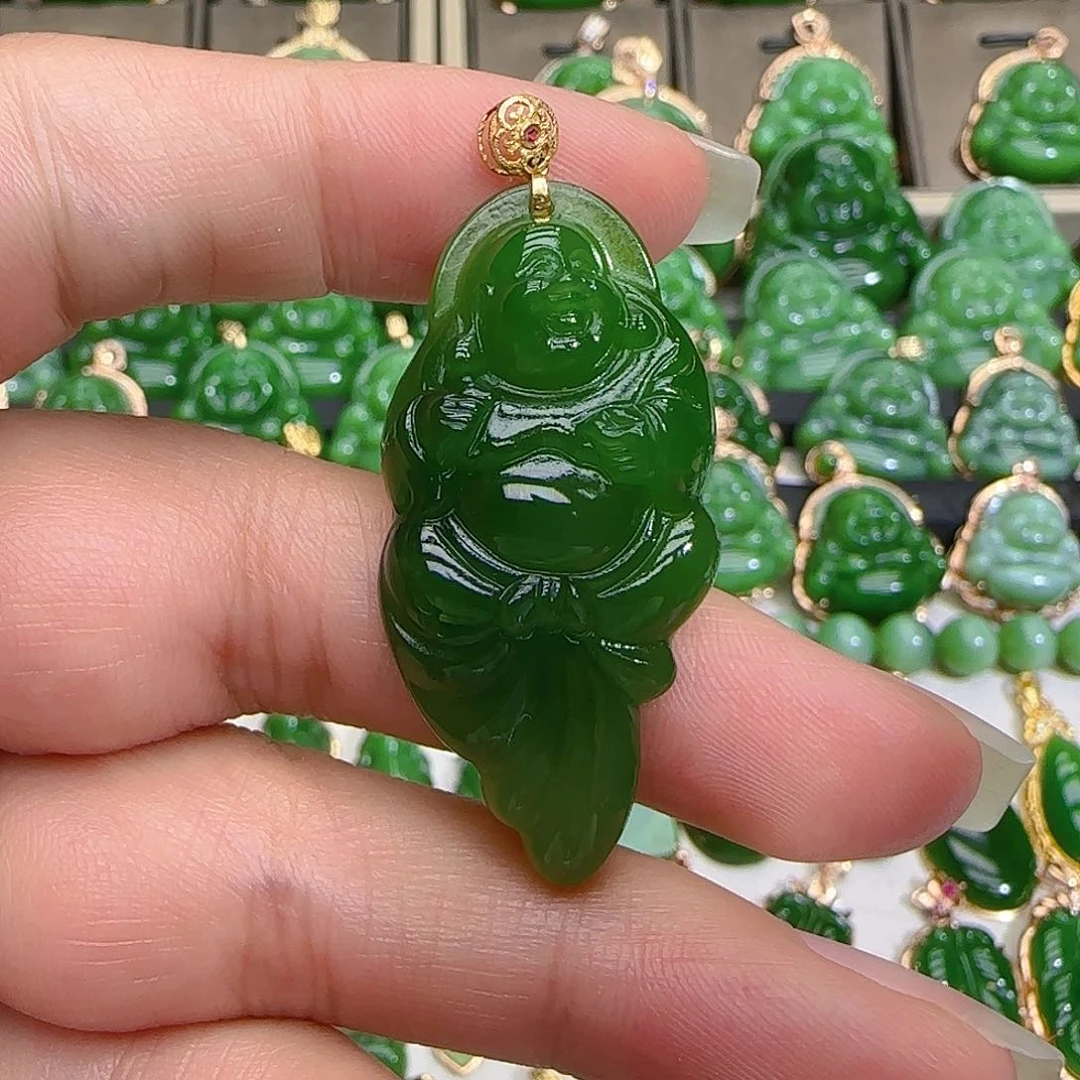 和田玉（碧玉）吊坠(不含链)18K金镶嵌