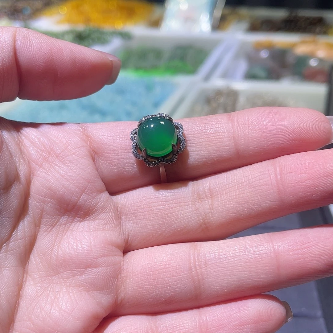 未镶嵌水晶手串和田四叶草925银开口戒指