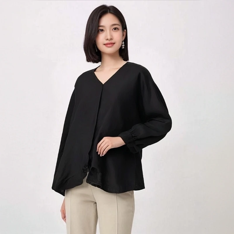 简约气质百搭麻衬衫蝙蝠袖宽松显瘦舒适上衣潮搭25072142