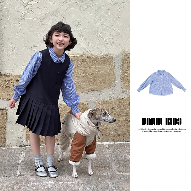 【嗒囜】女童韩版时尚格子衬衫儿童洋气百搭春季长袖新款衬衣上衣