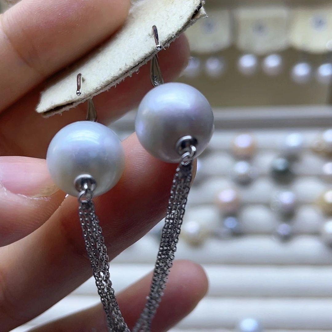 银S925镶嵌淡水珍珠耳饰