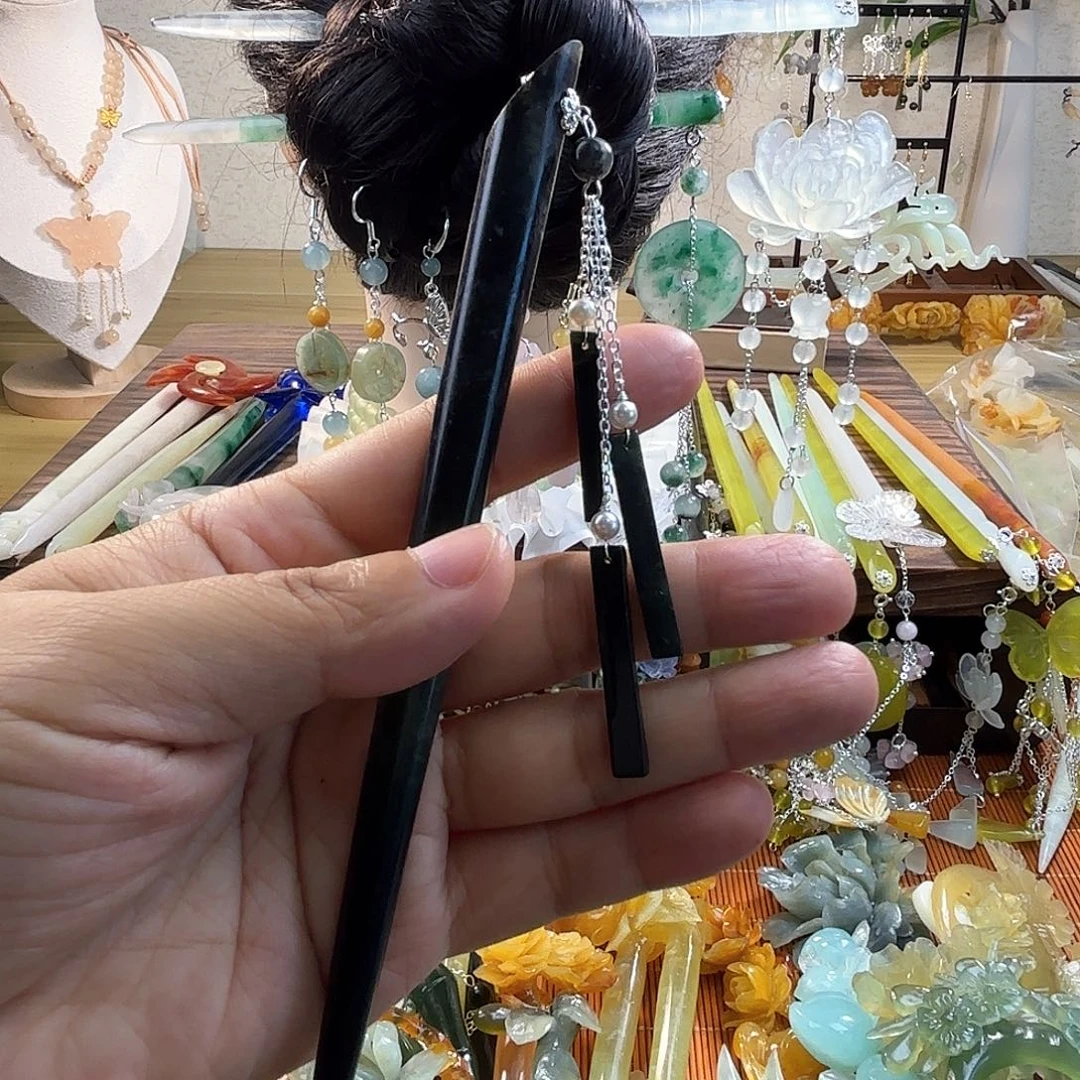 合金蛇纹石玉发饰