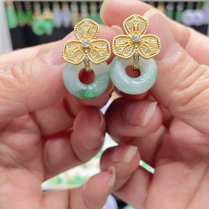 翡翠银S925镶嵌耳饰