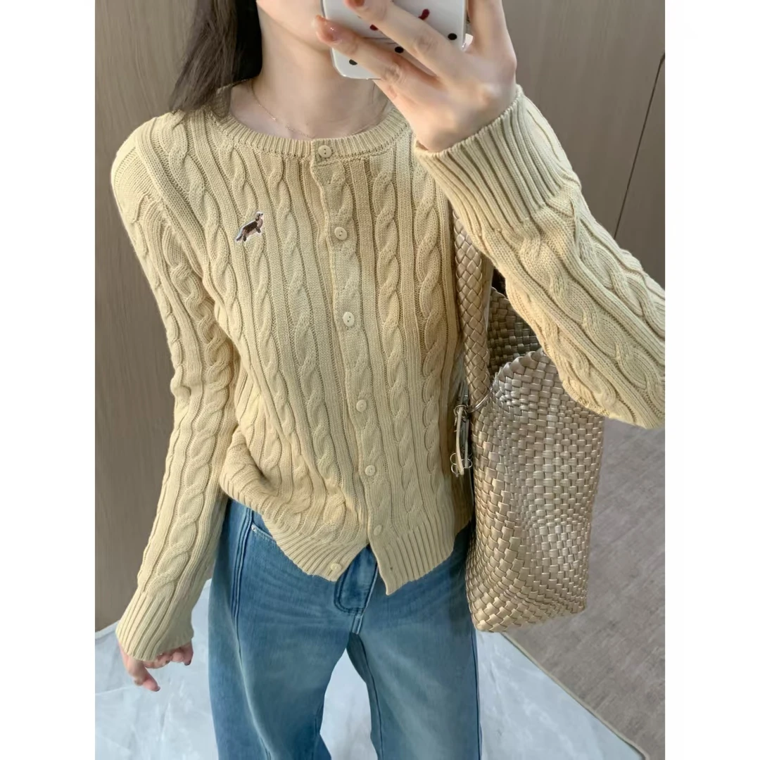 48H【小狗画家】加长外穿叠穿慵懒风百搭麻花针织衫开衫上衣25265