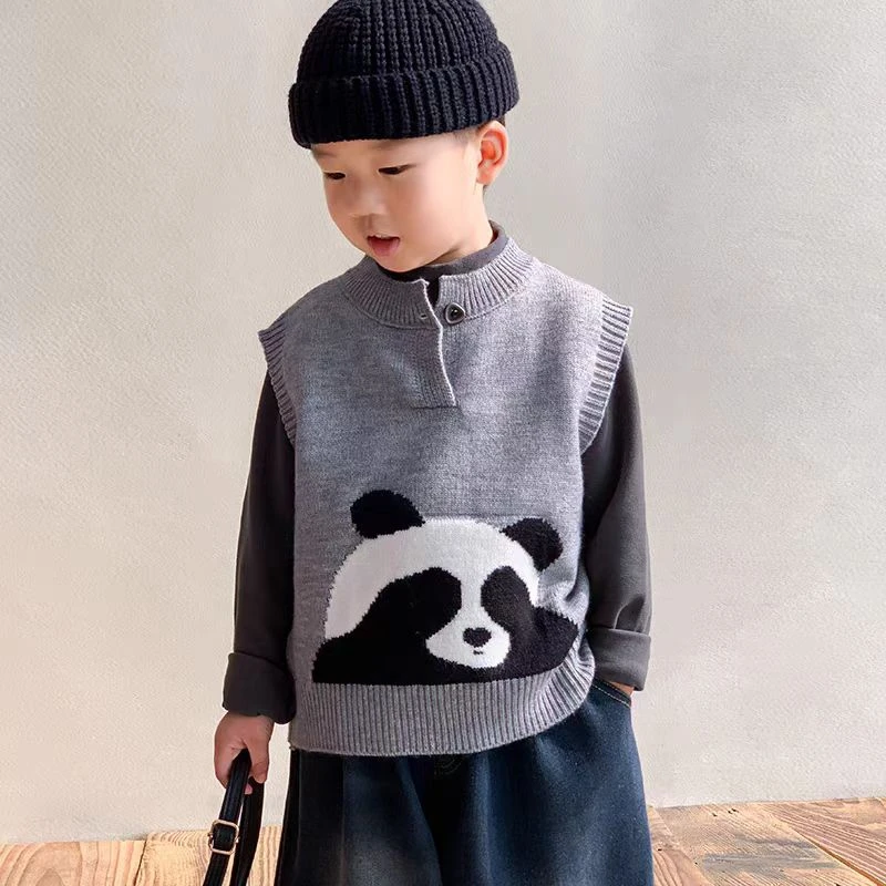高品质亲子儿童针织毛衣马甲背心韩版简约百搭宽松休闲卡通坎肩