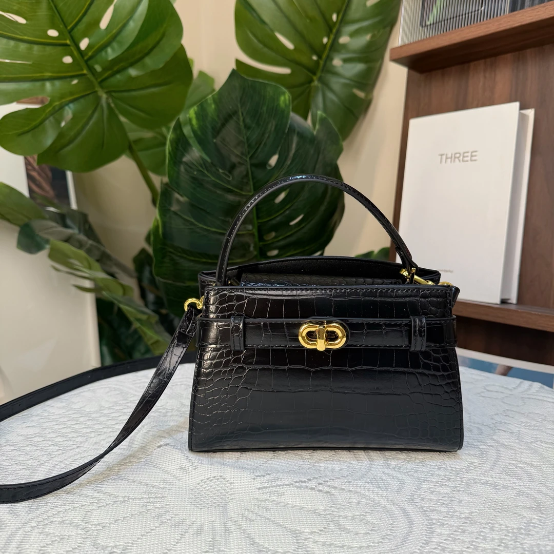 KL包包女高级感鳄鱼纹锁扣小方包2025秋冬新款手提包通勤斜挎包