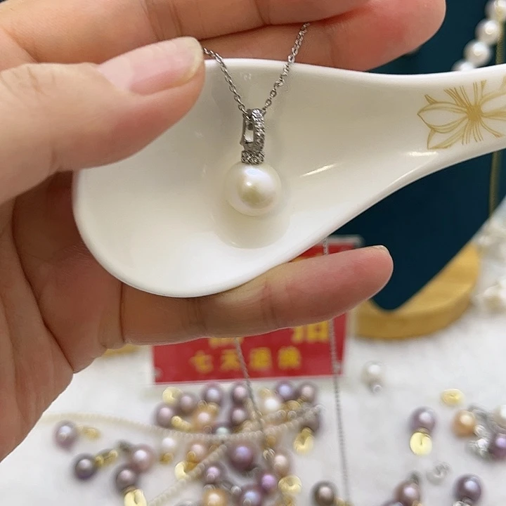 合金淡水珍珠白珠银色奶嘴扣