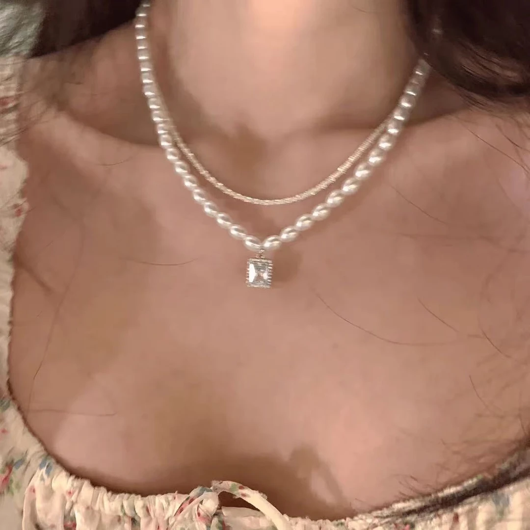 铜合金项链 【8683】微波粼粼项链女轻奢温柔锁骨链双层叠戴颈链