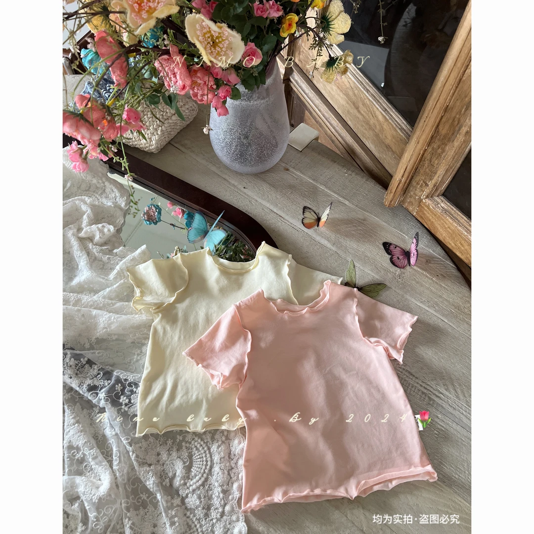 NEMO【舒芙蕾】韩系夏打底衣甜美款百搭圆领纯色拷边短袖休闲T恤