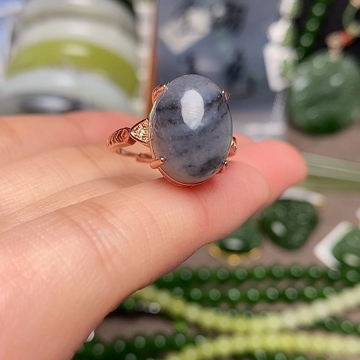 和田玉银S925镶嵌戒指