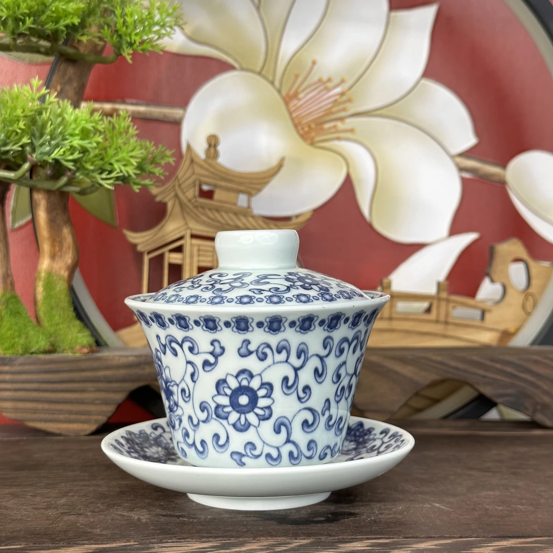 缠枝莲（兰）三才盖碗ZHZ079兰亭序