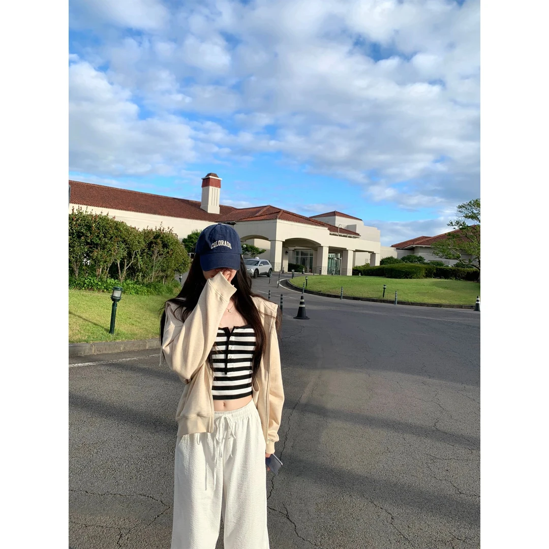 超好穿宽松卫衣落肩小阔型松弛毛圈料＋吊带C 9281#