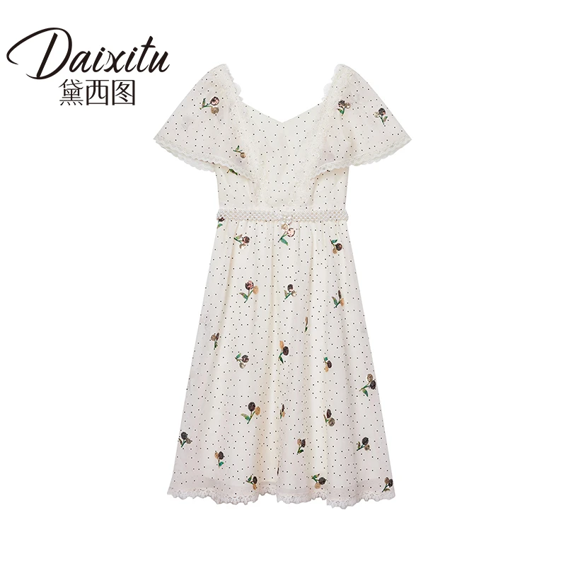 【老板娘夏天】夏季甜美高级感法式绣花V领连衣裙1011000T32L0068