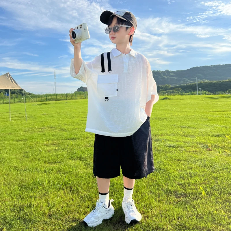 儿童装男童夏装套装2025新款大童夏季短袖衬衫帅气韩版男孩夏款潮