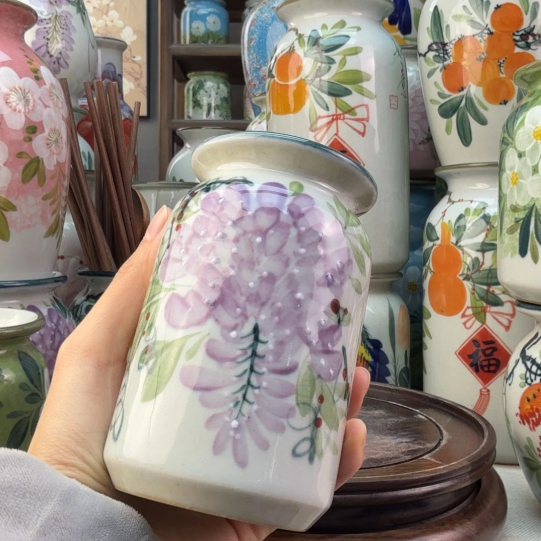 景德镇陶瓷手绘花瓶无孔