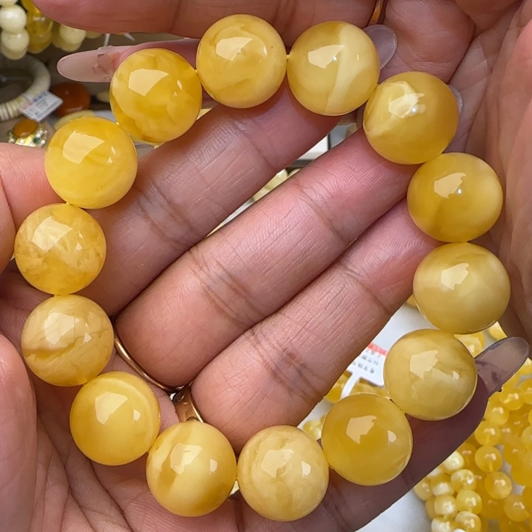 手串蜜蜡未镶嵌黄白花圆珠手串