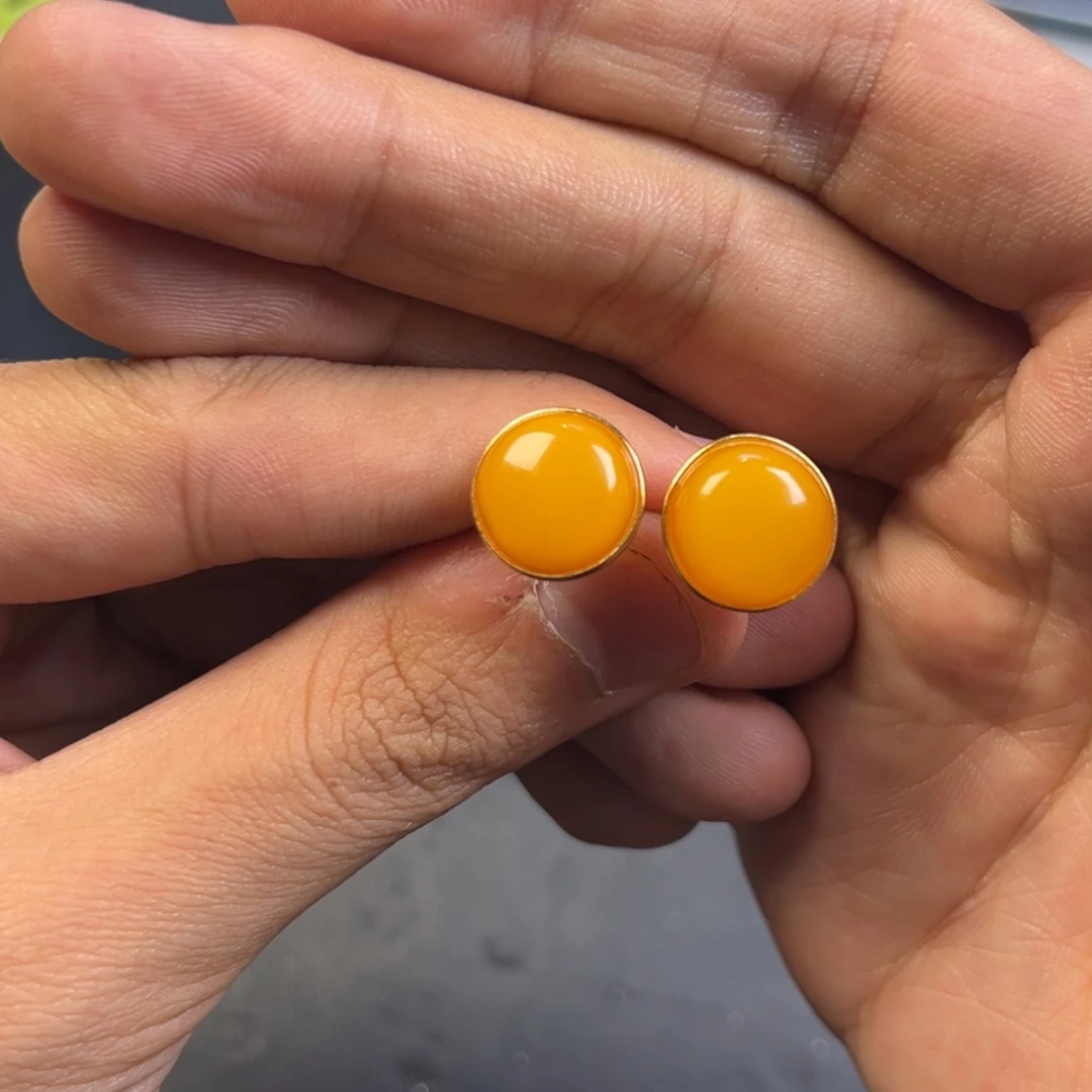 蜜蜡颈饰银S925镶嵌多样性高端老黄蜡蜜蜡耳钉