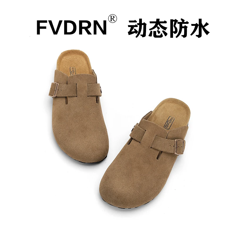 【动态防水】软木勃肯鞋半包拖鞋2025新款春秋一脚蹬牛皮真皮女外穿