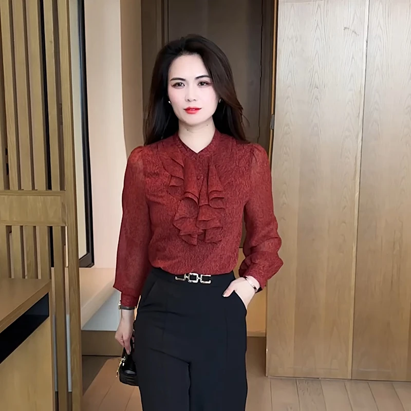 2025春秋新款女装洋气减龄小衫雪纺上衣女士衬衫法式气质衬衣