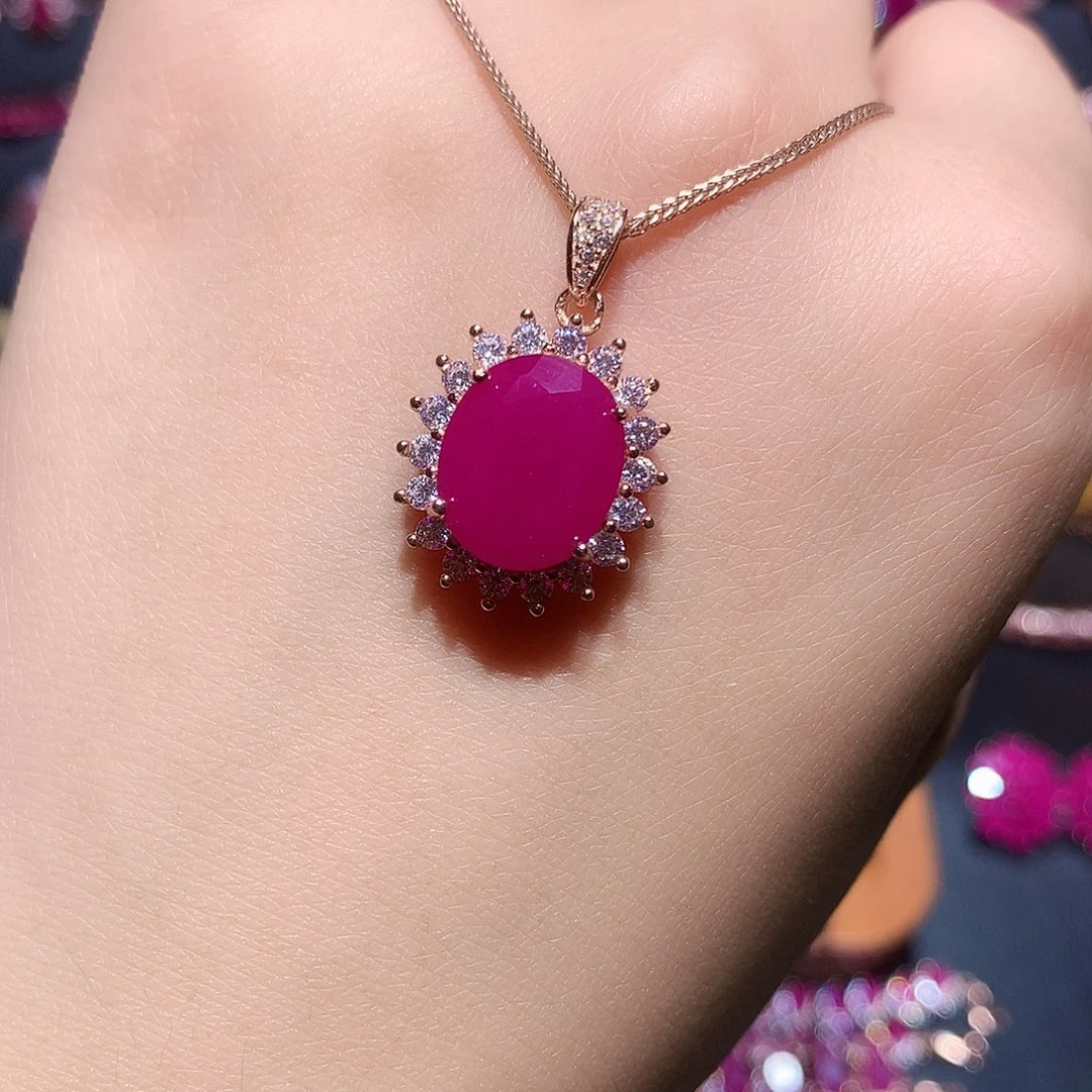红宝石吊坠(赠链)银S925镶嵌