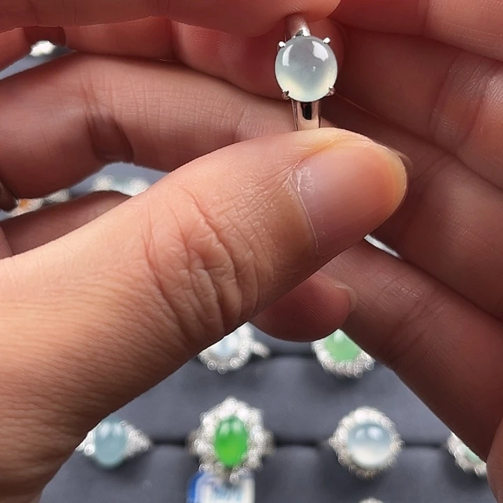 翡翠银S925镶嵌戒指缅甸A货翡翠