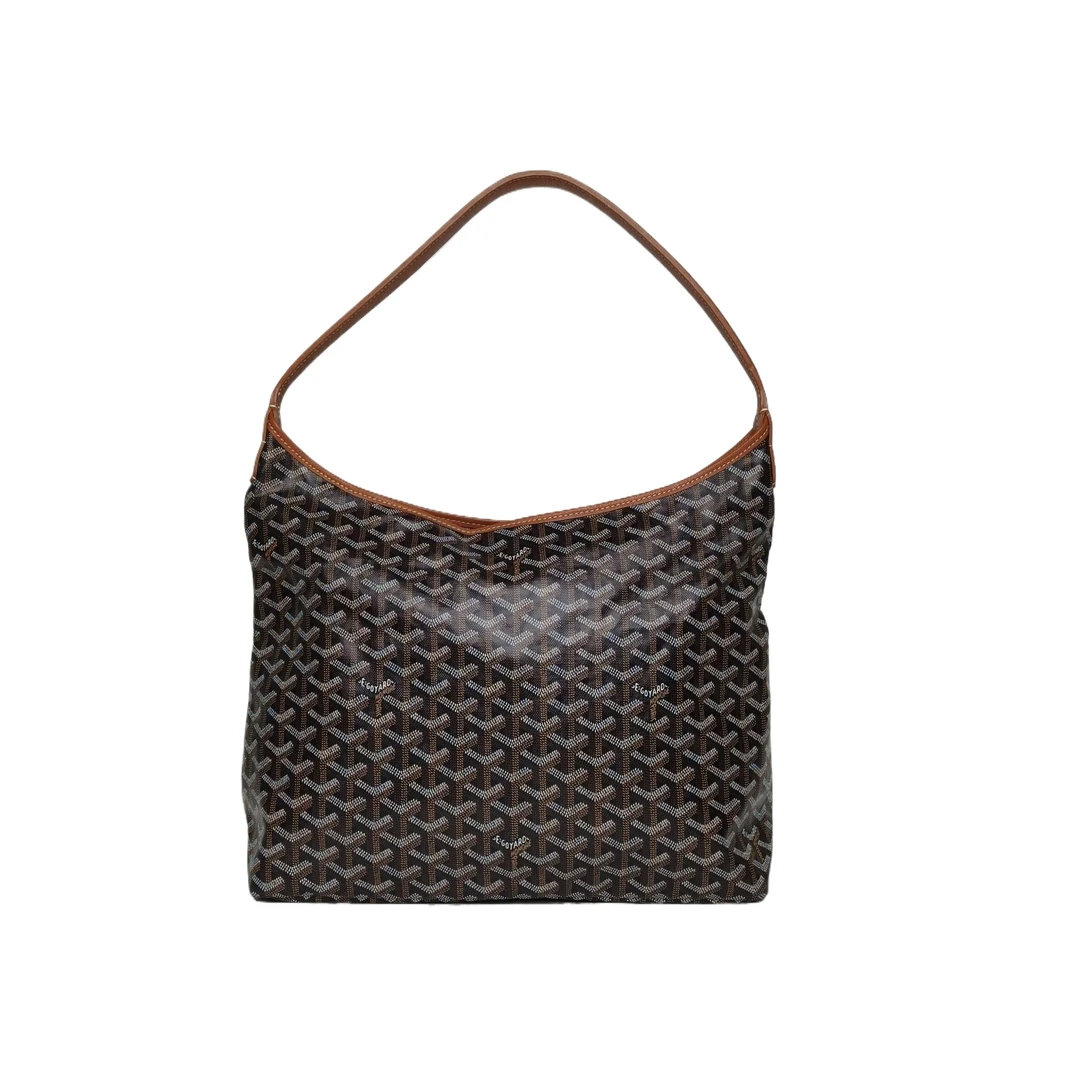 99新 Goyard 小花6欢 Boheme Hobo Bag 子母腋下包 棕色 PVC 银扣