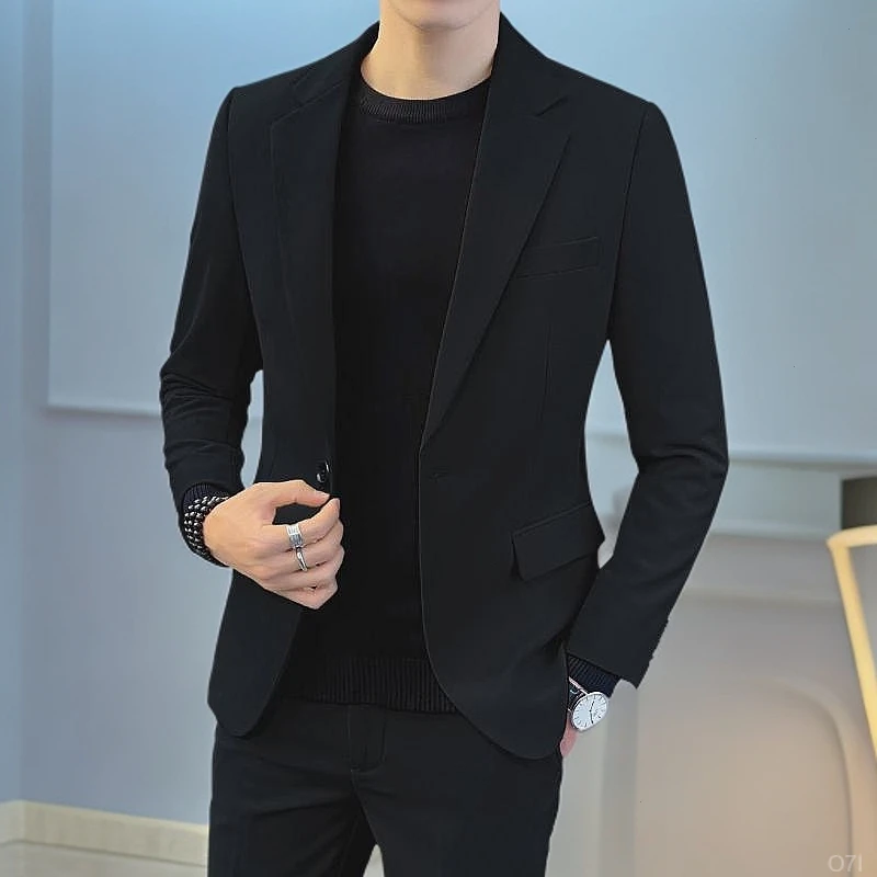 花花公子休闲潮帅气冬季衣服流上修身黑色西服套装男士小西装外套