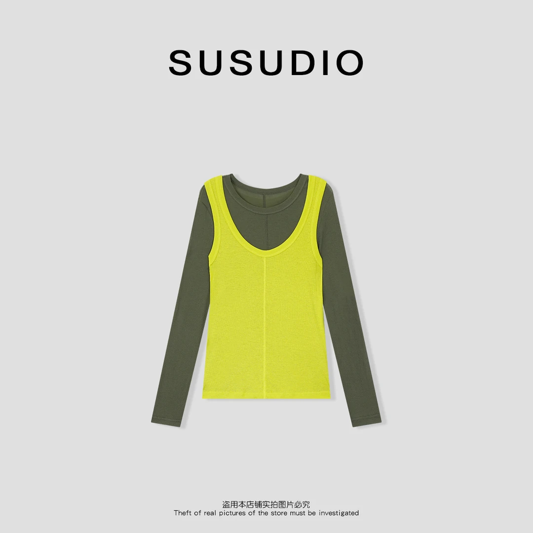 SUSUDIO 真两件柔软垂感背心+长袖T恤10125