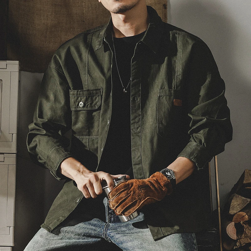 美式复古秋季工装衬衫男长袖2025新款宽松硬汉猎装夹克外套男春秋