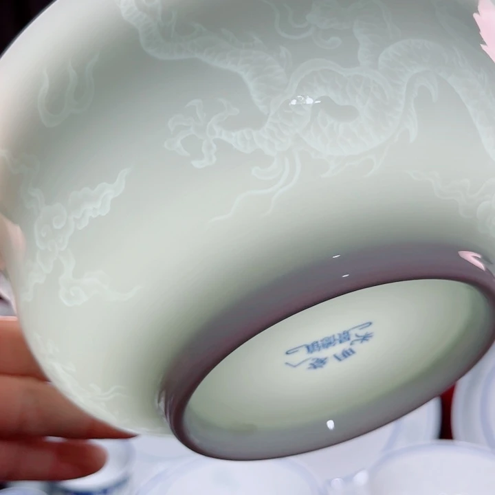 青花玲珑7寸面碗双龙戏珠