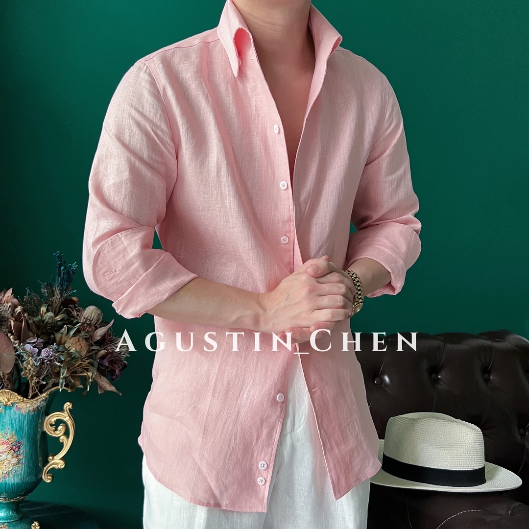 Agstin_Chen 那不勒斯一片领衬衫【100%亚麻】修身男士时尚小众衬衣