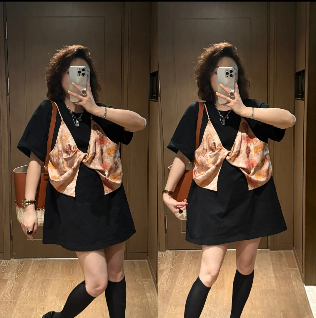 YDFSTUDIO小众【心动讯号】欧货高品假两件撞色拼接设计时尚连衣裙