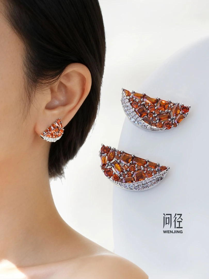 非金属玻璃耳饰 百搭锆石彩色西瓜2025新款水果轻奢气质百搭耳饰