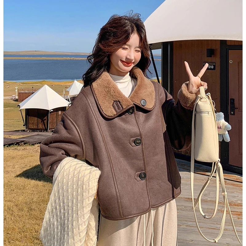 加厚短外套冬季 2025新款韩系加厚羊羔毛保暖棉服百搭夹克 6066