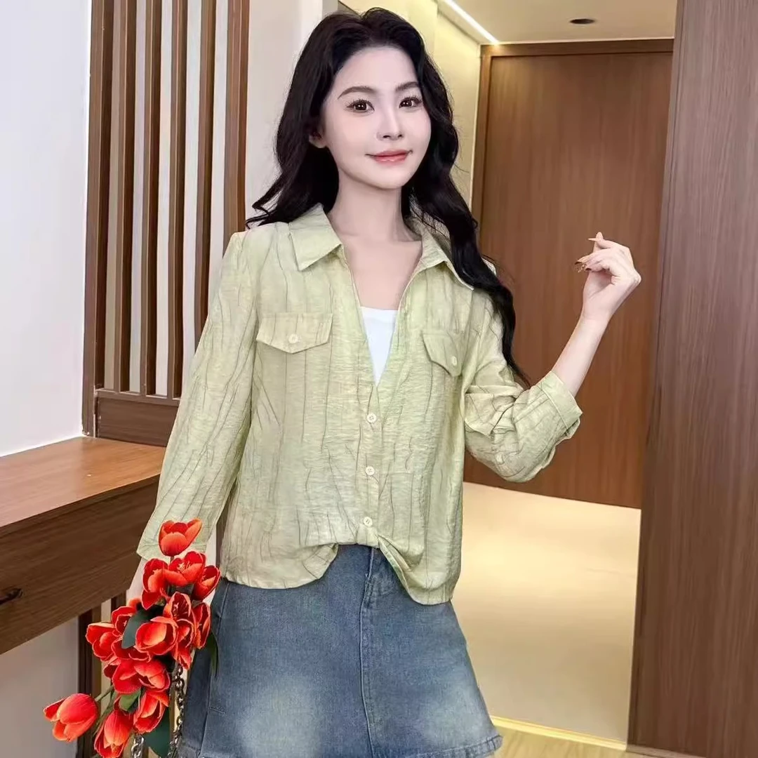 假两件polo领九分袖衬衫女2025春季新款设计感不规则小众防晒小衫