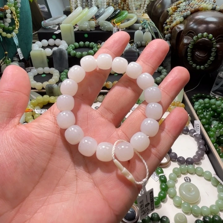 未镶嵌手串和田玉新疆点墨青花白玉卡12