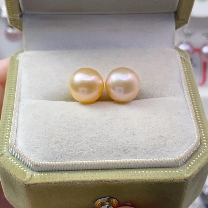 淡水珍珠银S925镶嵌耳饰10+A