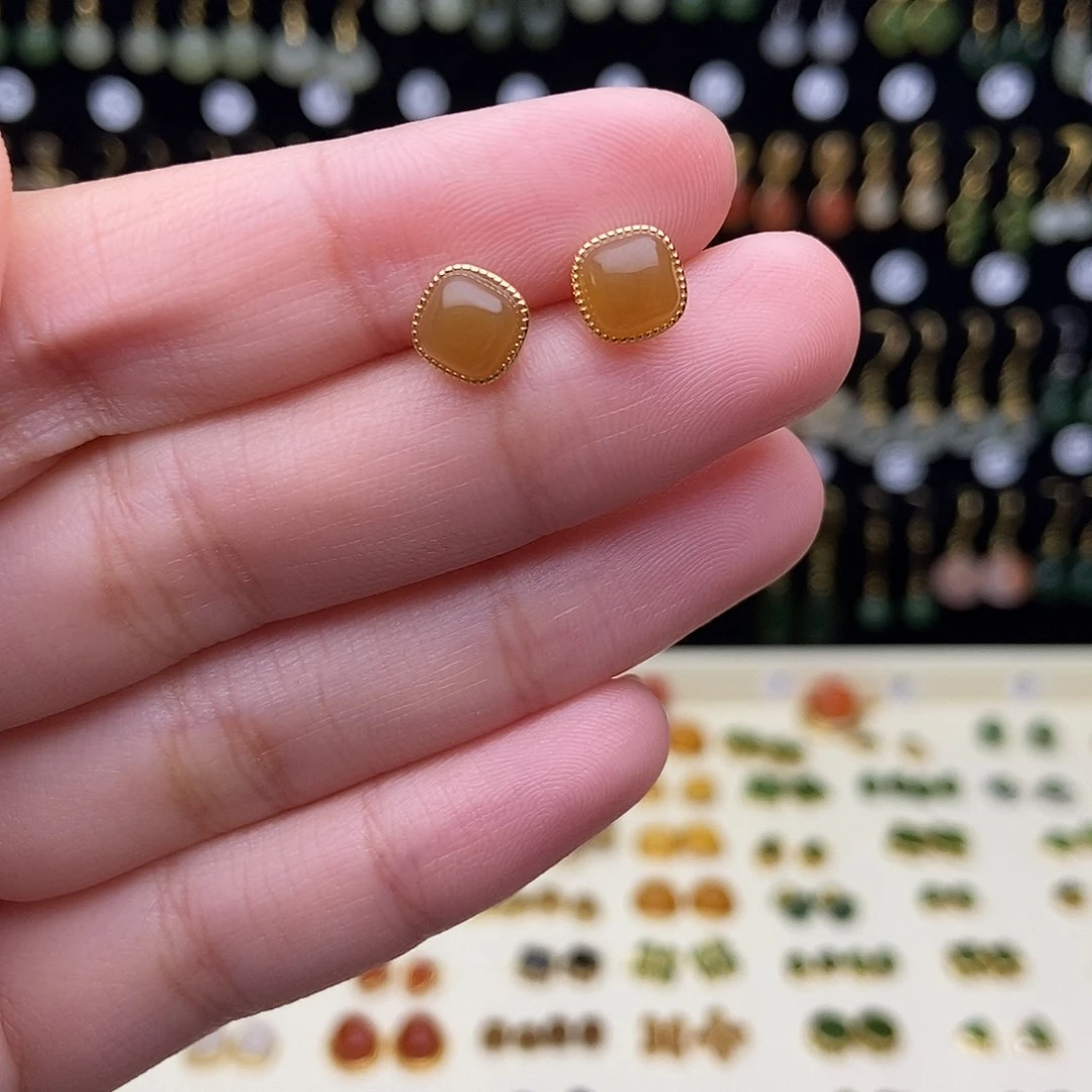 和田玉银S925镶嵌耳饰