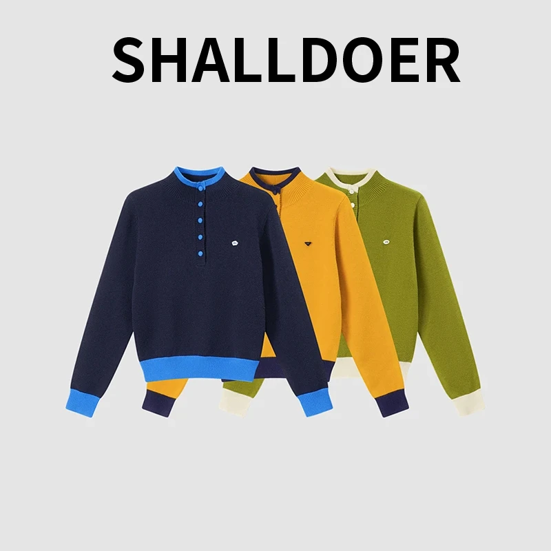 撞色半开领针织衫女2025秋冬柔软质感利落版型通勤出街风格适配