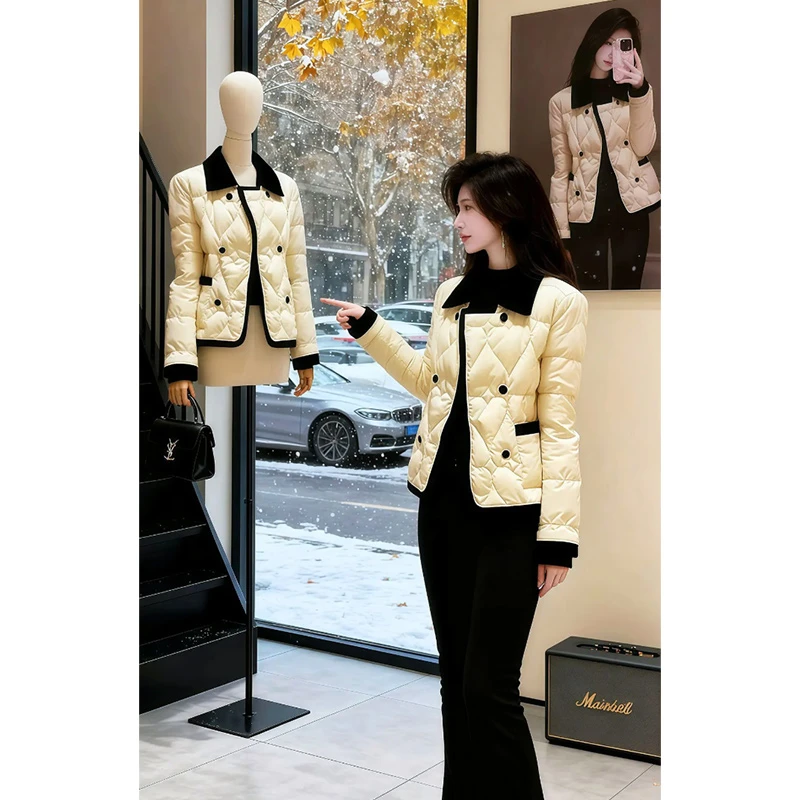 小个子显高撞色棉服2026冬季爆款通勤气质百搭温柔风保暖穿搭女