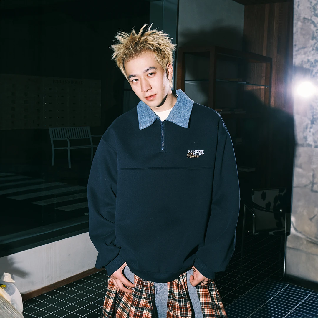 lemanism半拉链拼接长袖POLO衫男2025春季情侣宽松翻领卫衣外套女