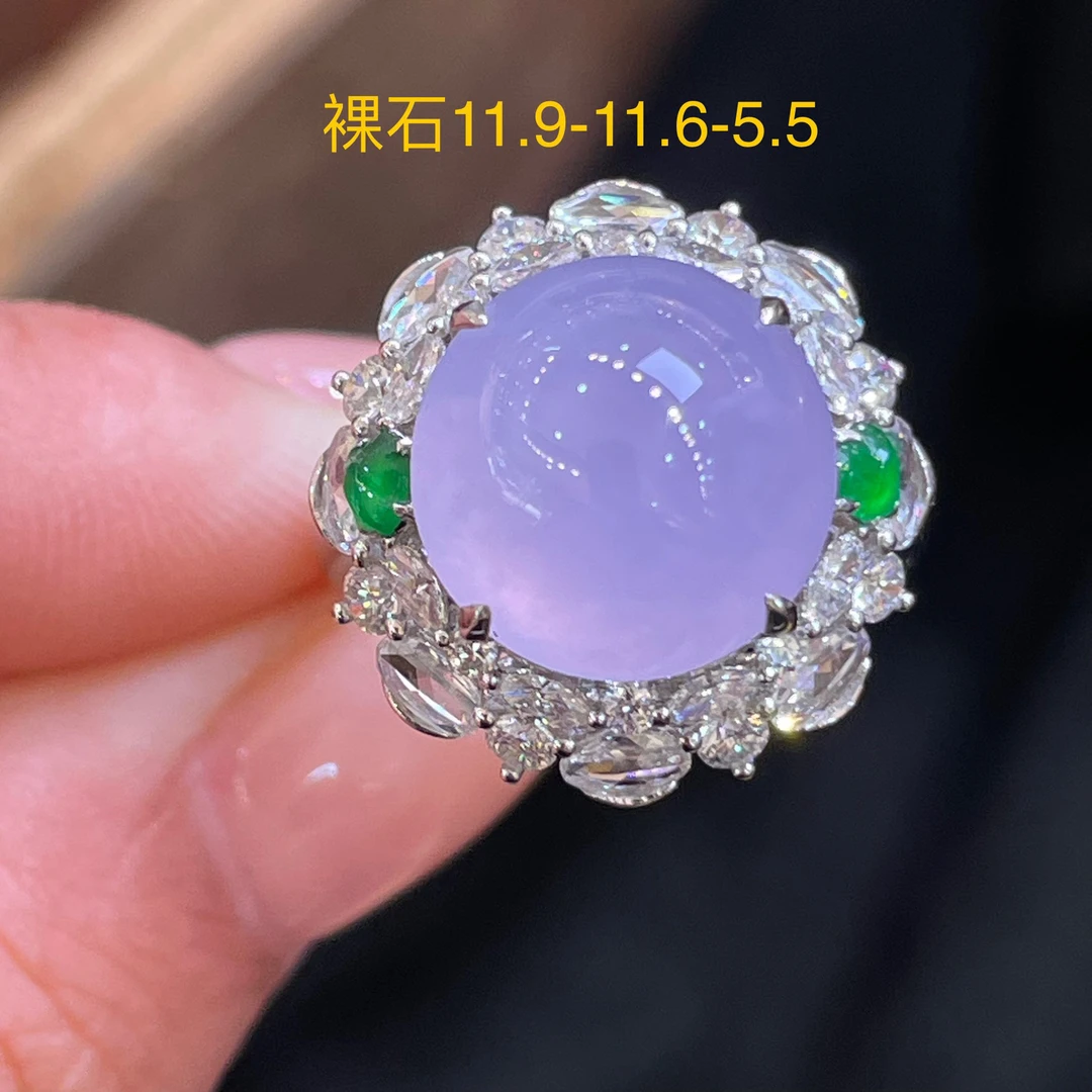 天然翡翠缅A冰种紫罗兰蛋面戒指18K金，供应链下单咨询货品在否？