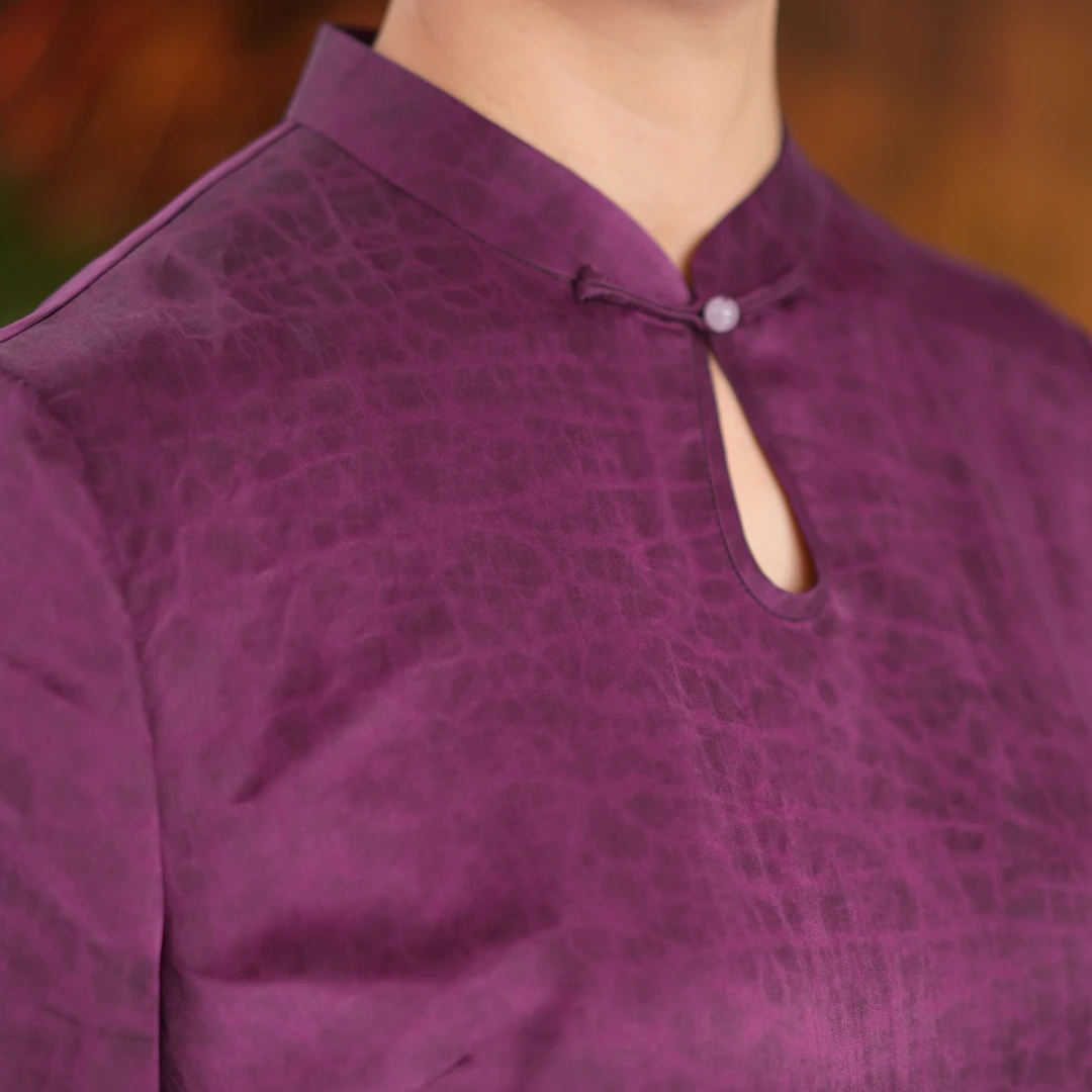 [简韵]紫色香云纱旗袍裙100桑蚕丝原创女装裙子气质减龄连衣裙