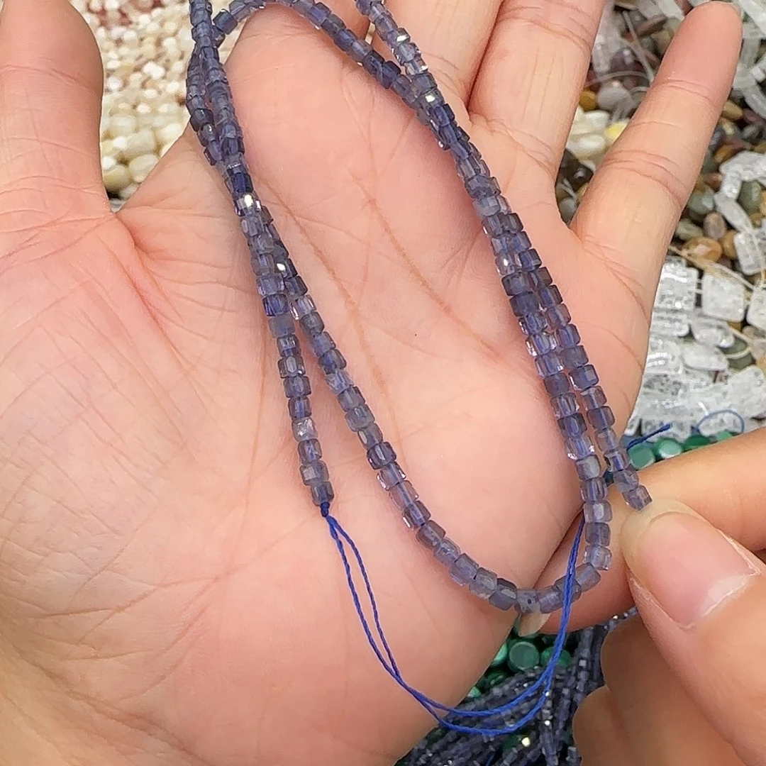 玛瑙/玉髓合金珠宝半成品堇青石2mm方糖一条